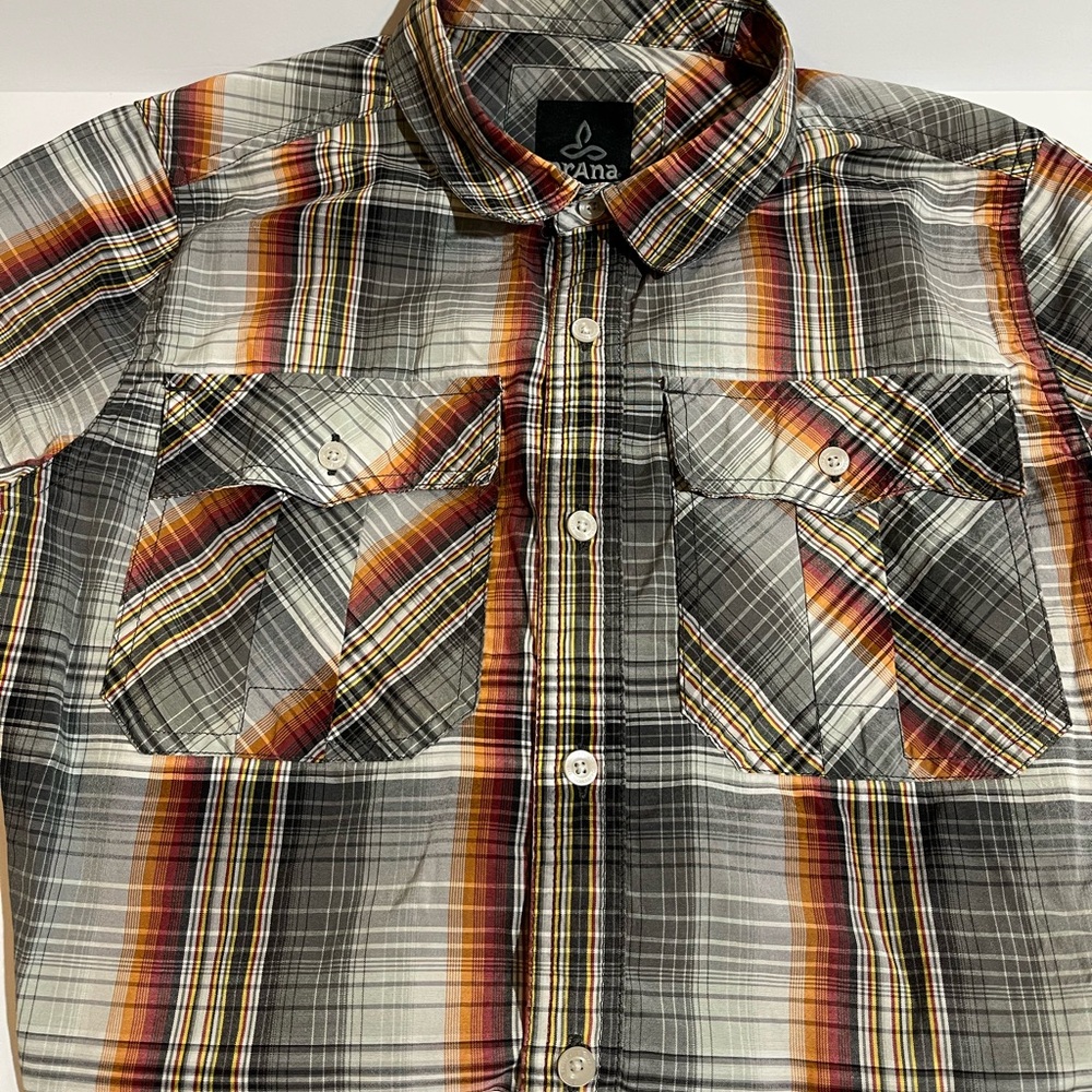 PrAna Shirt Mens Small Blue Plaid Western Short Sleeve Button Front M10STE115